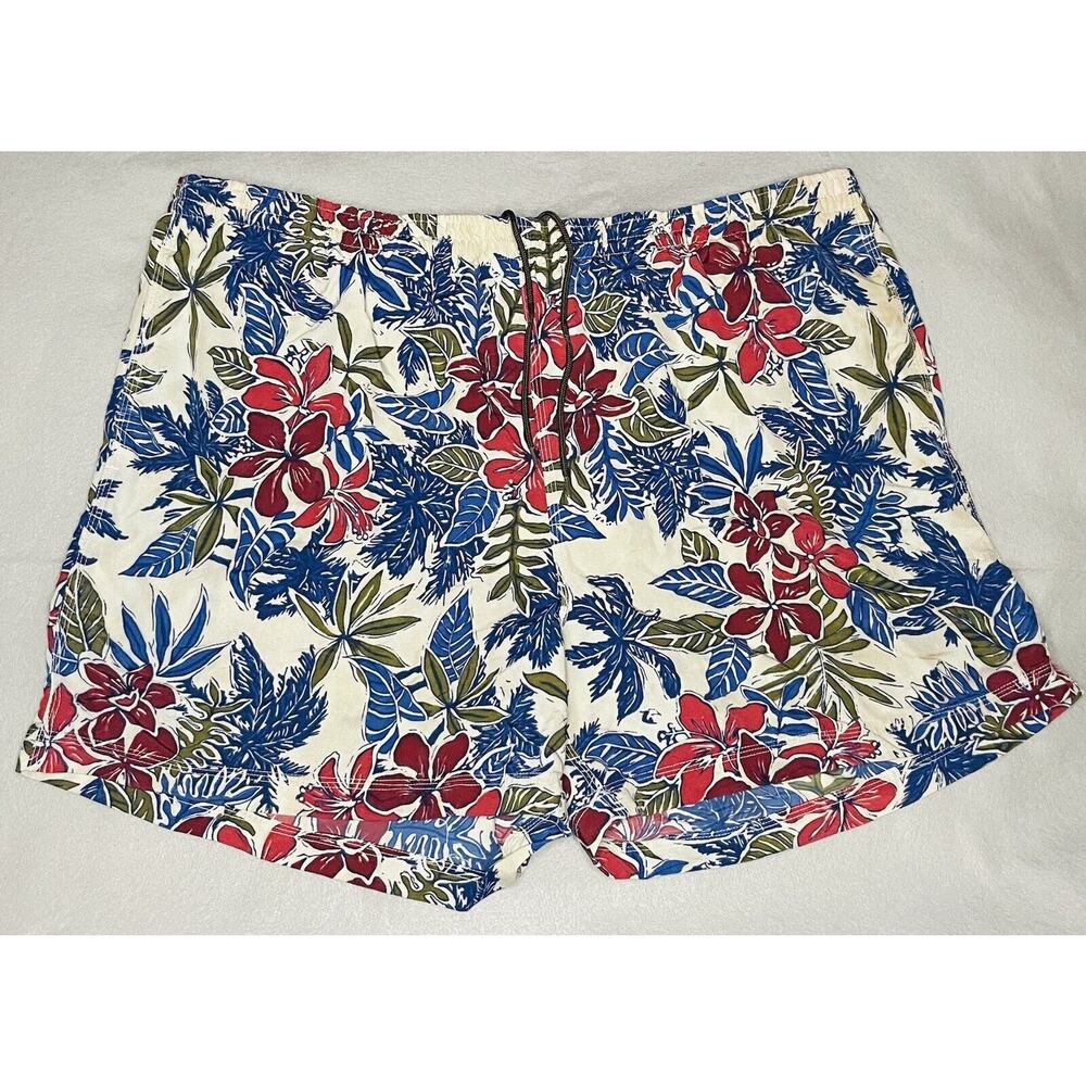 Nautica Mens Swim Trunk Blue & Red Floral Sz 2XL with Pockets Shorts Drawstring